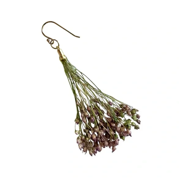 Dauphinette Preserved Flower Earrings Buttercup Rosebud Purple Wisteria - Picture 5 of 9